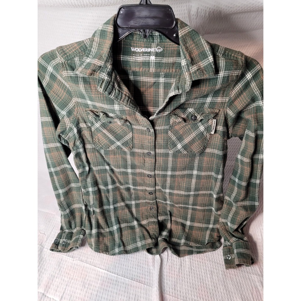 Mens Wolverine Flannel Button-up Shirt Medium Plaid Green